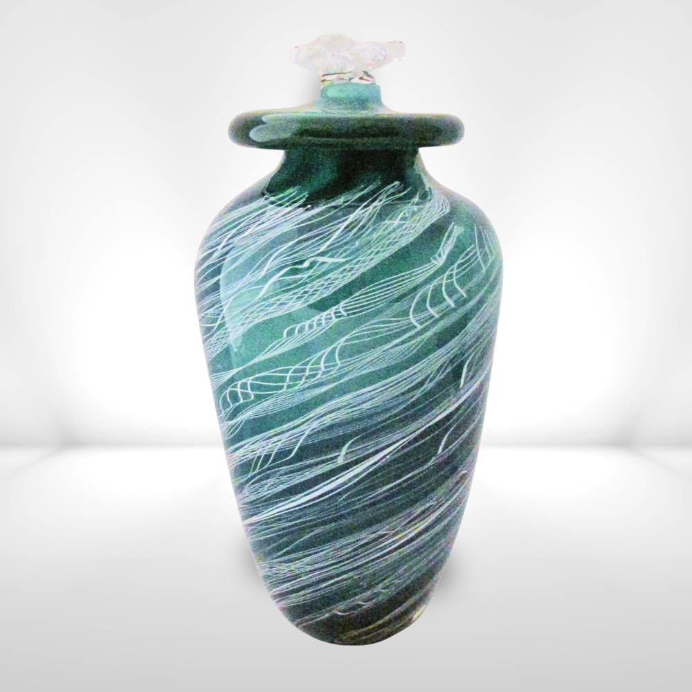 Glass-blown vase in blues and green