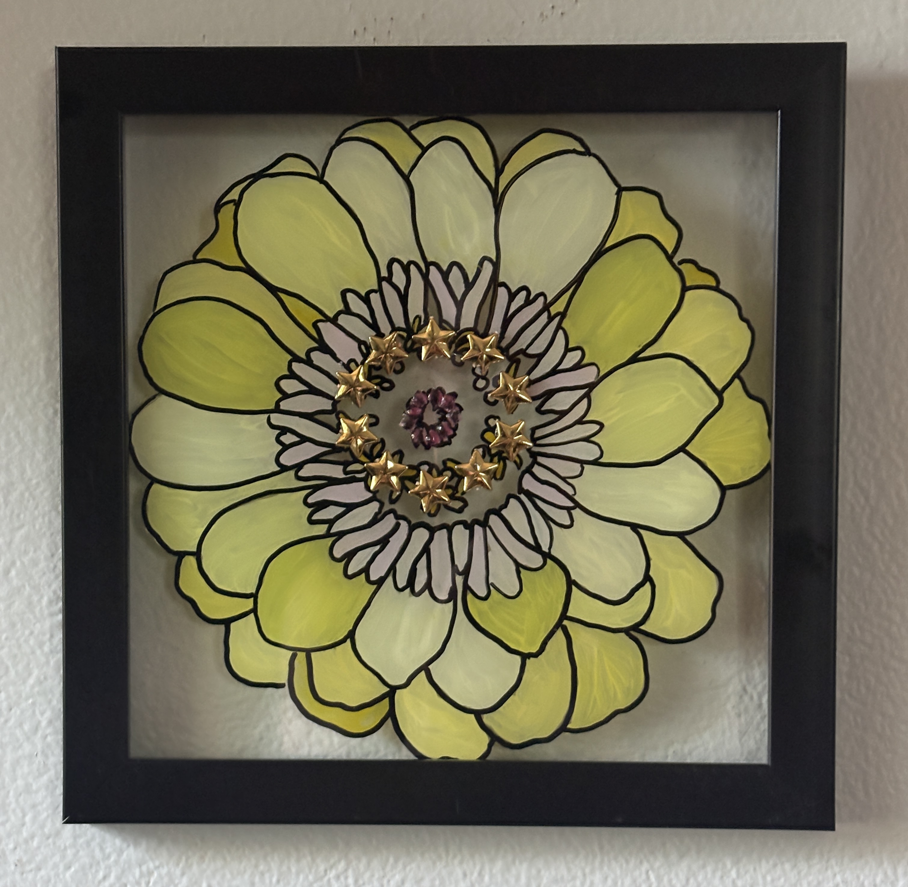 daisy painted on glass