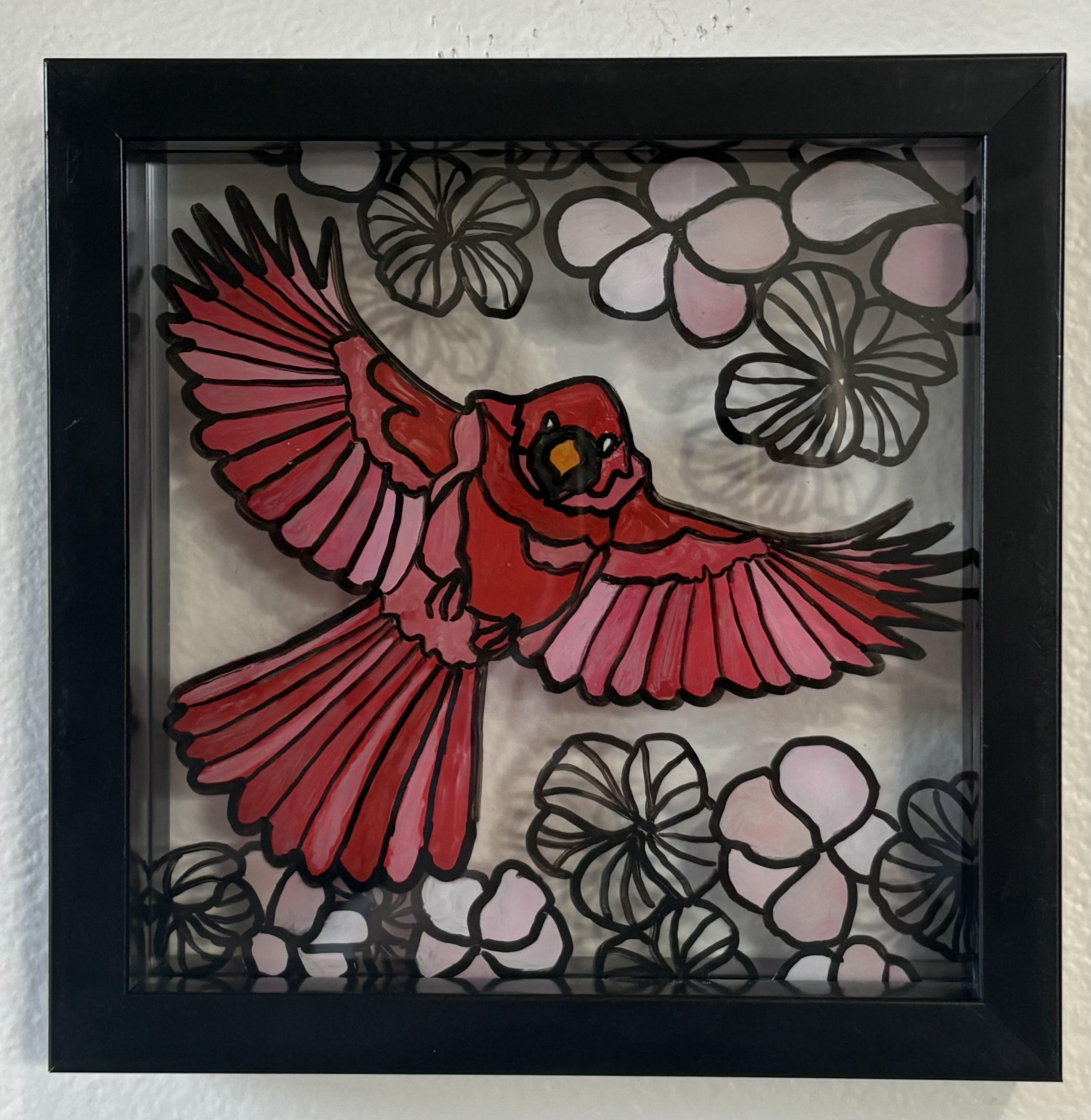 cardinal painted on glass