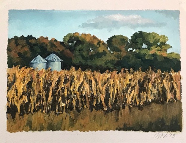 Oil painting of corn field