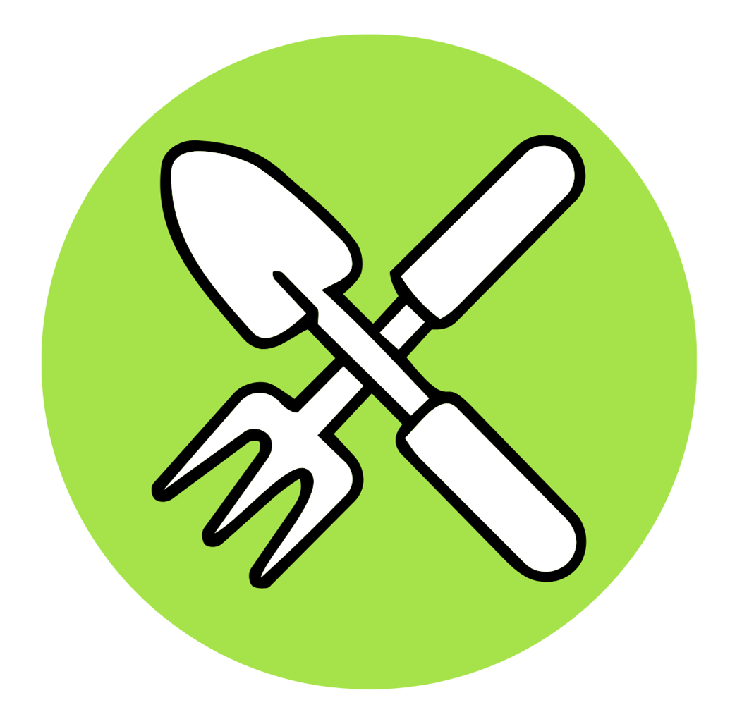garden tools on a green background