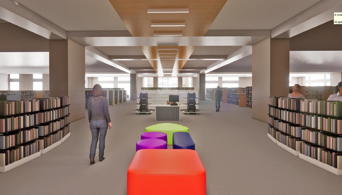 woman standing next to colorful furniture