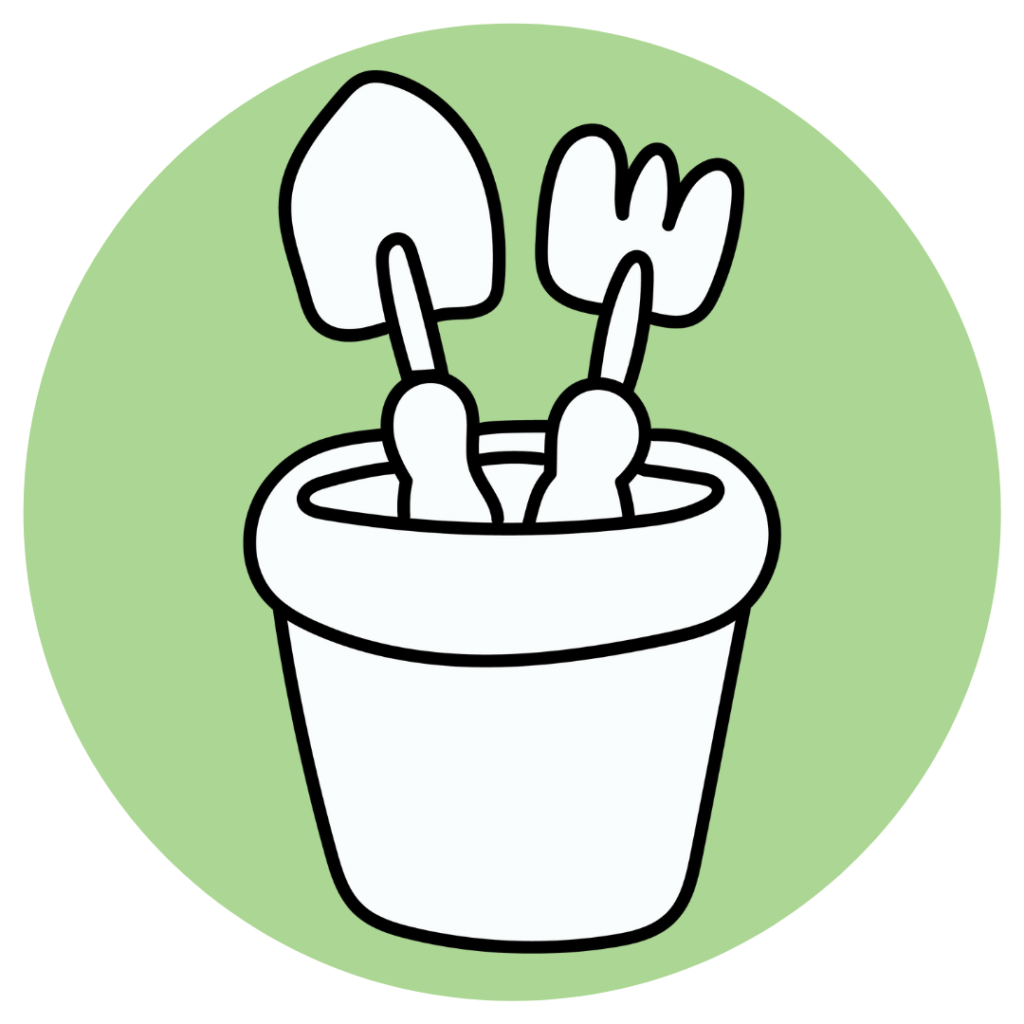 Infographic of tools in a gardening pot